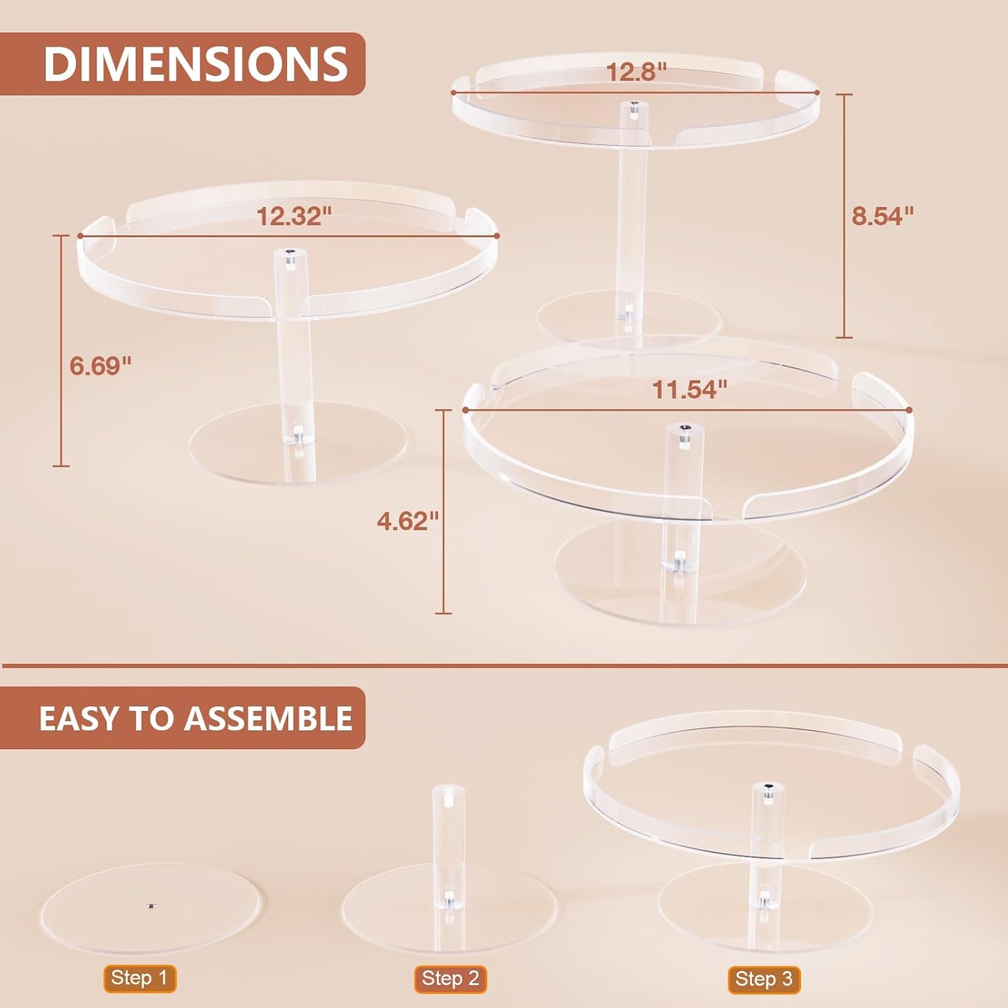 Bakzon 3 Piece Cupcake Stand, Acrylic Dessert Table Display Set, Clear Square Serving Trays for Birthday, Wedding, Baby Shower