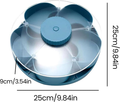 Divided Spin and Snack Serving Tray with Lids Spinning Compartment Platter for Dips Veggies Fruits Space-Saving Kitchen Organizer for Parties Picnics Travel (Pink)