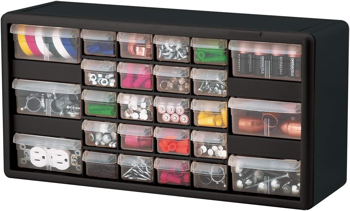 Akro-Mils 44-Drawer Plastic Drawer Storage Cabinet for Garage Organization, Bead Organizer, Building Bricks Storage, Teacher Toolbox, Makeup Organizer, 20" W x 6" D x 16" H, 10144 Black