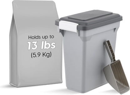 IRIS USA Dog Food Storage Container, Airtight Lid, 2-Cup Scoop, Up to 13 Pounds Pet Food Storage, Versatile Pet Food Bin, Treats, BPA Free, Dark Gray