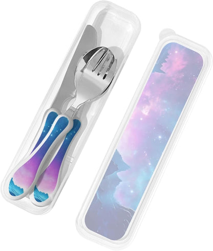 3-Piece Kids Silverware Set With Storage Case, Stainless Steel Reusable Children Safe Knife Spoon Fork Set Parrots On Branches Children Flatware Set For Kids Lunch Box