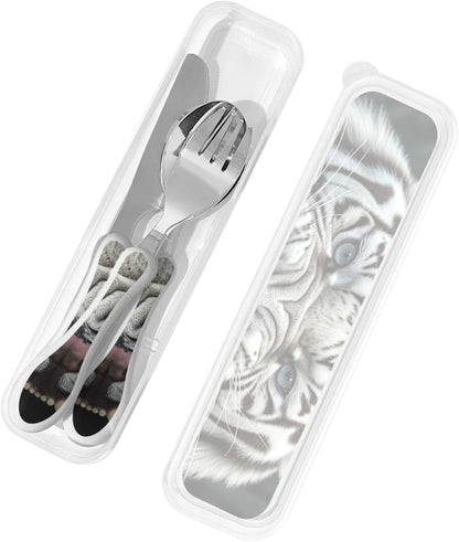 3-Piece Kids Silverware Set With Storage Case, Stainless Steel Reusable Children Safe Knife Spoon Fork Set Tropical Sunset Seaside Children Flatware Set For Kids Lunch Box