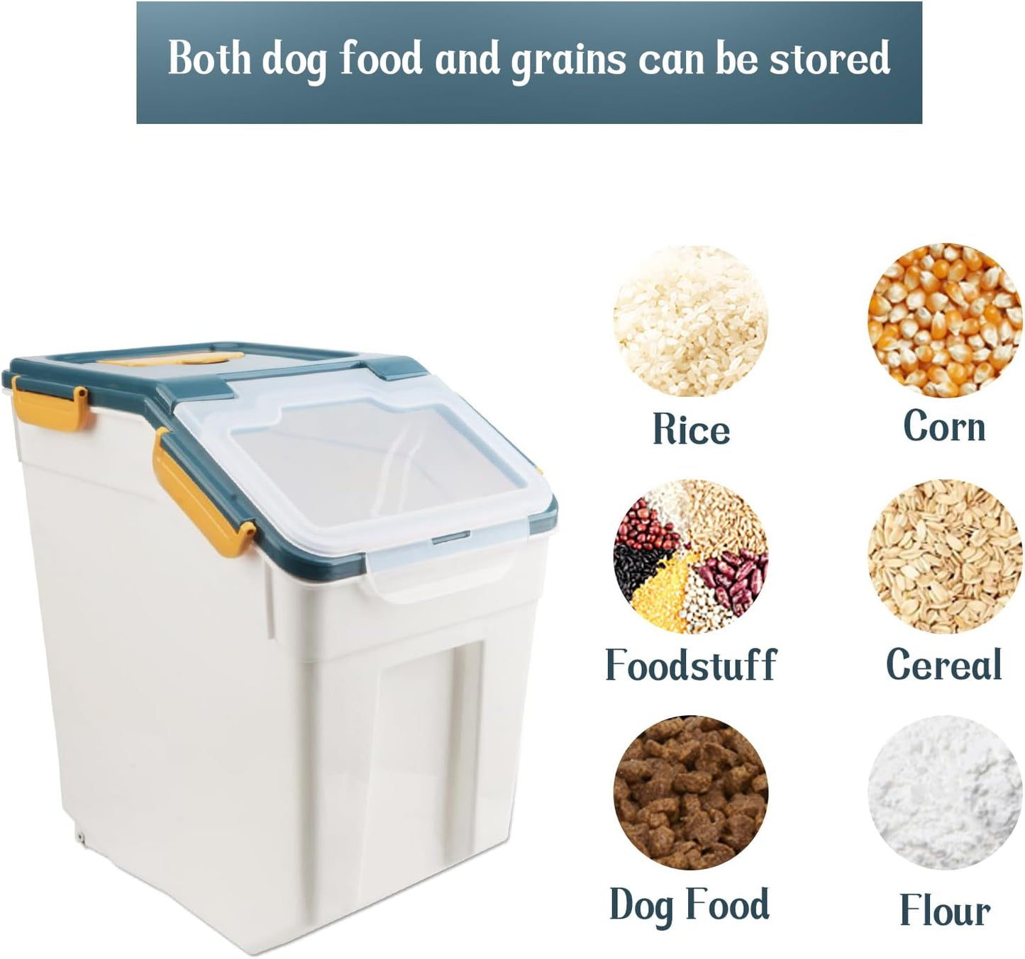Large Flour Storage Container Bin 25lb, 2Pack Airtight Rice Storage Containers with Wheels Seal Locking Lid, BPA Free with Measuring Cup&Scoop for Flour, Rice, Grain(Green)