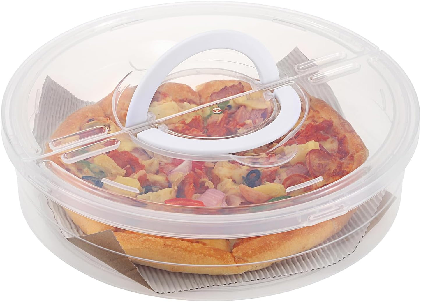 BTSKY Clear Plastic Pizza Container with Lid and Handle 12 Inch Round Pie Carrier with Lid Portable Pizza Keeper Reusable Food Storage Container for Cheese, Desserts, Holds up to 11 Inch Pie