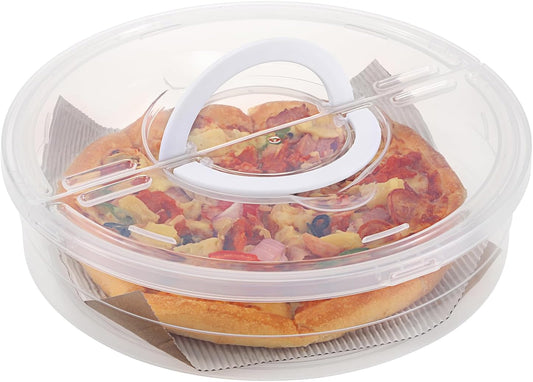 BTSKY Clear Plastic Pizza Container with Lid and Handle 12 Inch Round Pie Carrier with Lid Portable Pizza Keeper Reusable Food Storage Container for Cheese, Desserts, Holds up to 11 Inch Pie
