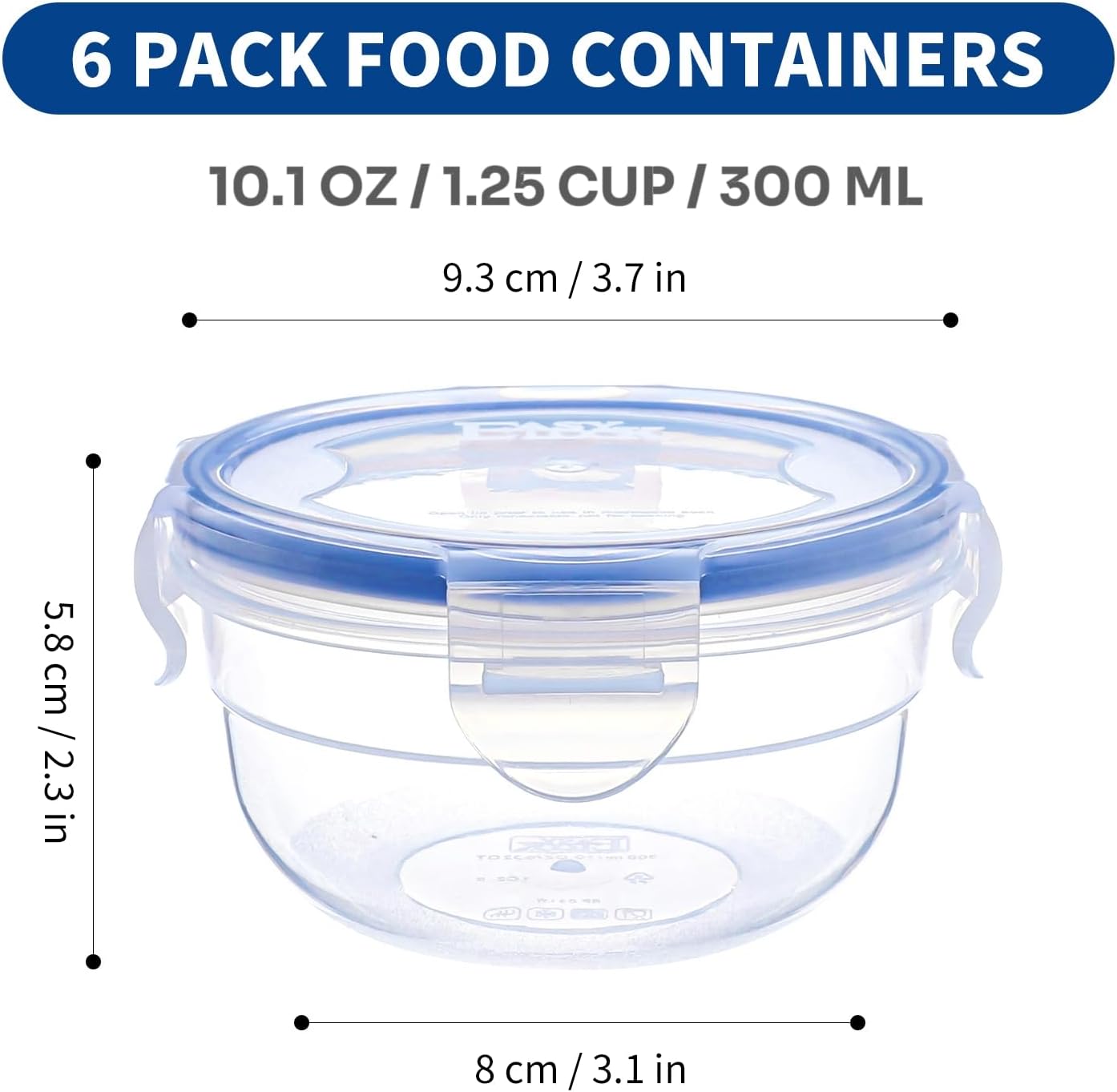 KIGI Airtight Reusable Meal Prep Containers, Leak-Proof & Stackable, 4-Sided Locking Lids, Ideal for Food Storage, Lunch & Leftovers, Microwave, Freezer & Dishwasher Safe, 39 oz, 4.8 Cup, 12 Piece Set