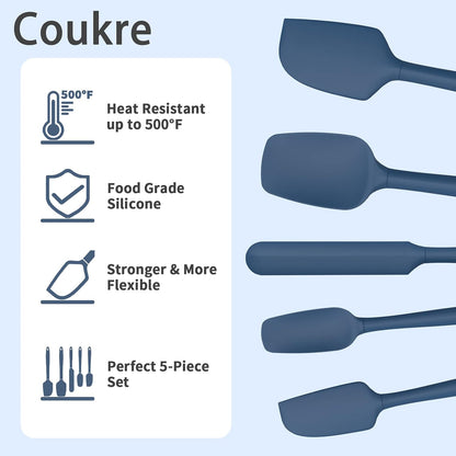 Coukre Silicone Spatula Set of 5,High Temperature Resistant, Food Grade Silicone, Dishwasher Safe, for Baking, Cooking (Aqua Green)