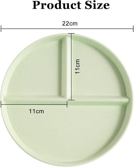 4 Pcs Portion Control Plate,9 Inch Divided Plates for Adults with 3 Compartments Suitable for Most People, Dishwasher Safe