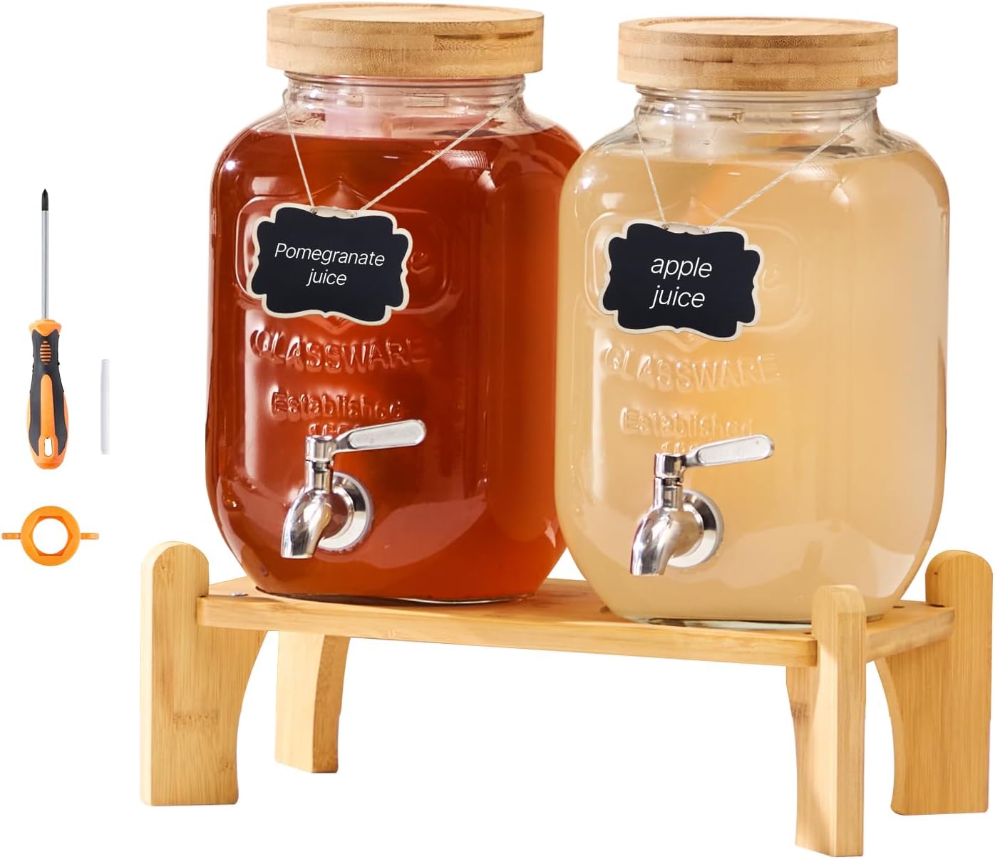 VEVOR Beverage Dispenser, 3 Pack 2 Gallon Drink Dispensers for Parties, Glass Juice Dispenser with Metal Stand, Stainless Steel Spigot, Infuser, Iced Tea Lemonade Juice Water Dispensers for Parties