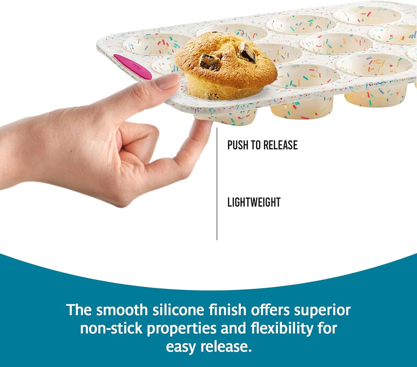 Trudeau Structure White Confetti 6-Cup Jumbo Muffin Pan – Premium Steel-Reinforced Silicone Bakeware, Nonstick BPA-Free Cupcake & Muffin Mold – Oven, Freezer & Dishwasher Safe