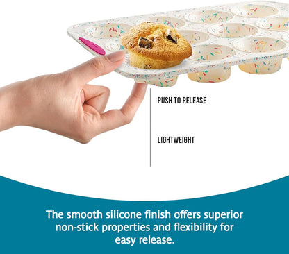 Trudeau Structure White Confetti 6-Cup Jumbo Muffin Pan – Premium Steel-Reinforced Silicone Bakeware, Nonstick BPA-Free Cupcake & Muffin Mold – Oven, Freezer & Dishwasher Safe