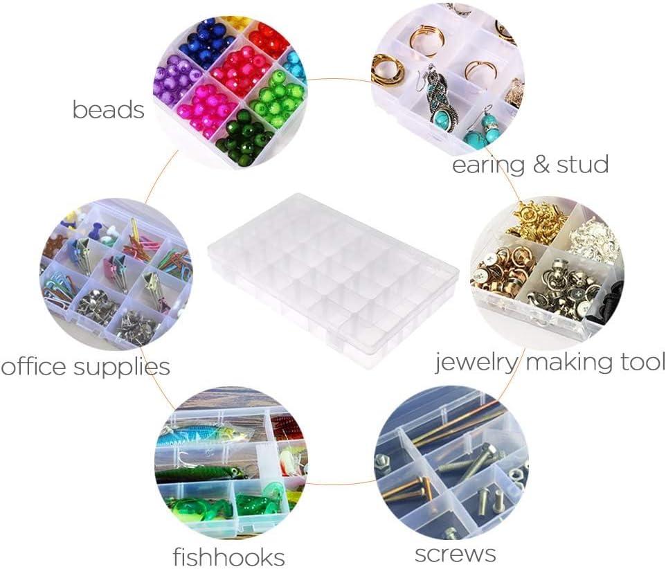 Opret 15 Grids Bead Organizer(4 Pack), Earring Organizer Box, SMALL Plastic Clear Organizing Containers with Adjustable Dividers for Crafts Jewelry Screws Small Items, Size 6.9×3.9×0.9in