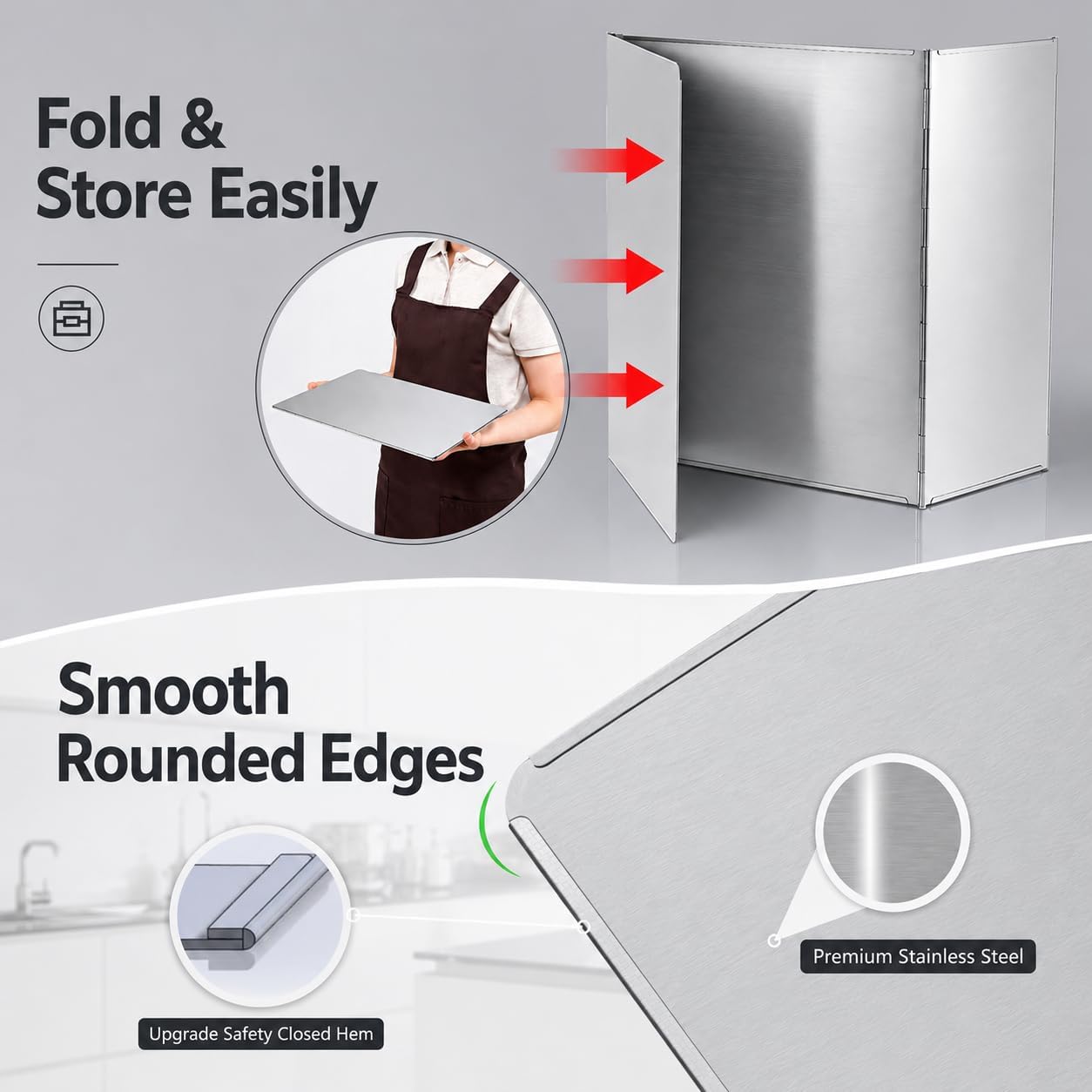 3 Sided Splatter Guard, Anti Splatter Shield Stainless Steel Oil Splatter Guard for Stove Top, Foldable Grease Splatter Screen