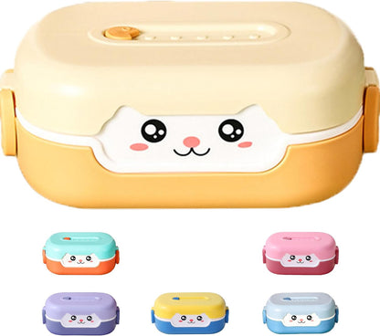 Cute Bento Box, with Cutlery Set Portable Lunch Box, 700ML Leak-proof 2 Compartment Lunch Container, Reusable Snack Box, Microwave/Dishwasher/Freezer Safe, BPA Free, Snack Container (Purple)