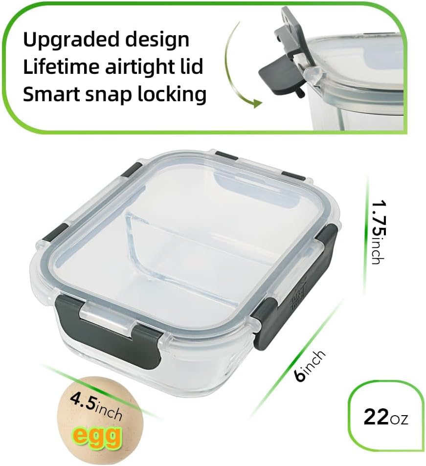 DAS TRUST 10 Pack Glass Meal Prep Containers Meal Prep Bowls Food Storage Containers Glass Food Prep Containers with Lids Lunch Container for Adults Lunch Box Bento Boxes
