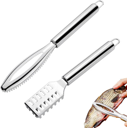 2 Pcs Fish Scale Remover Set,Stainless Steel Shark Serrated Fish Scaler