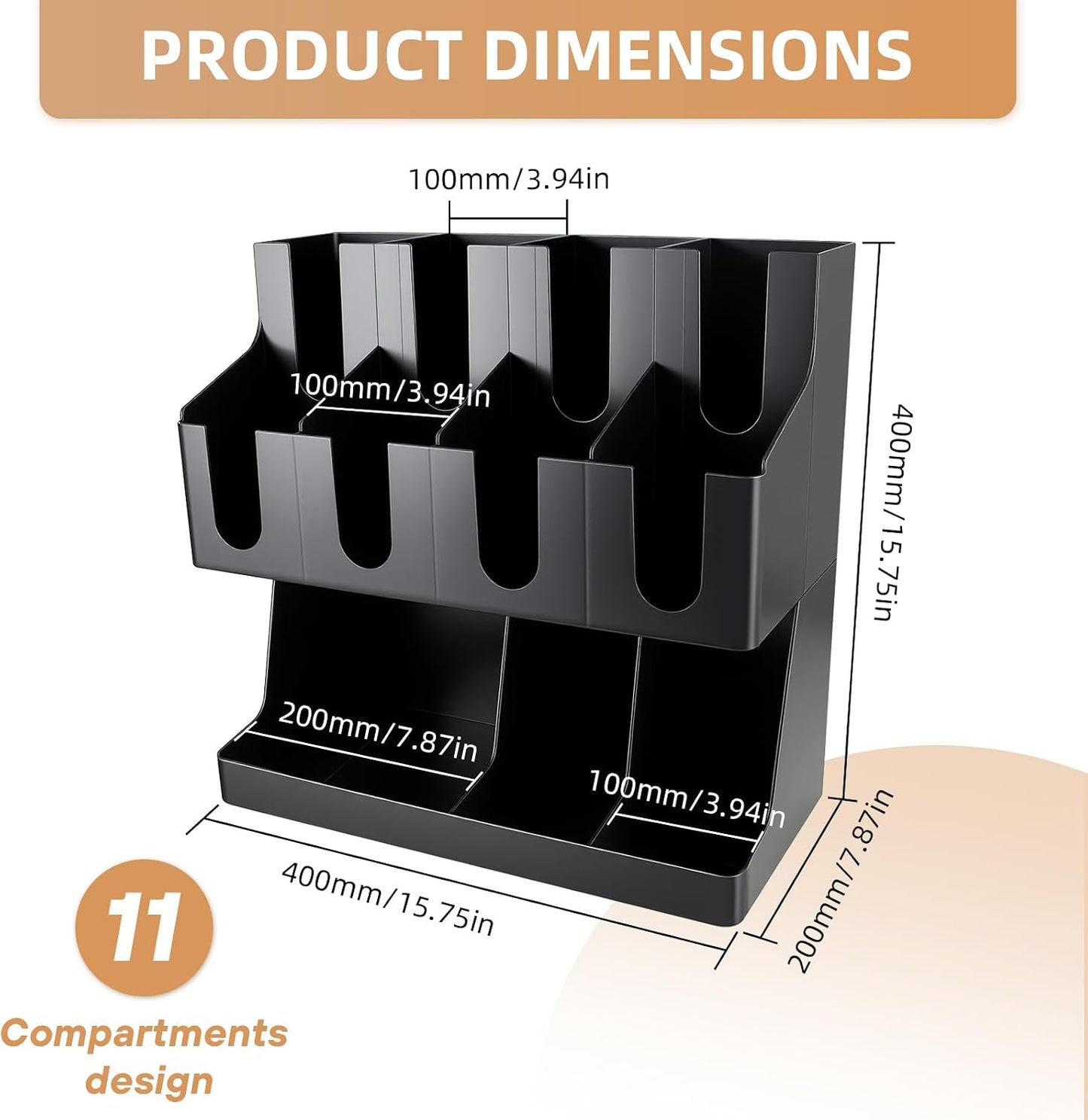 Commercial Cup and Lid Holder with Straw Organizer,Disposable Coffee Cup Condiment Dispenser for Countertop Org, Coffee Bar, Beverage Cup, Kitchen, Breakroom (11 Compartment Upright)