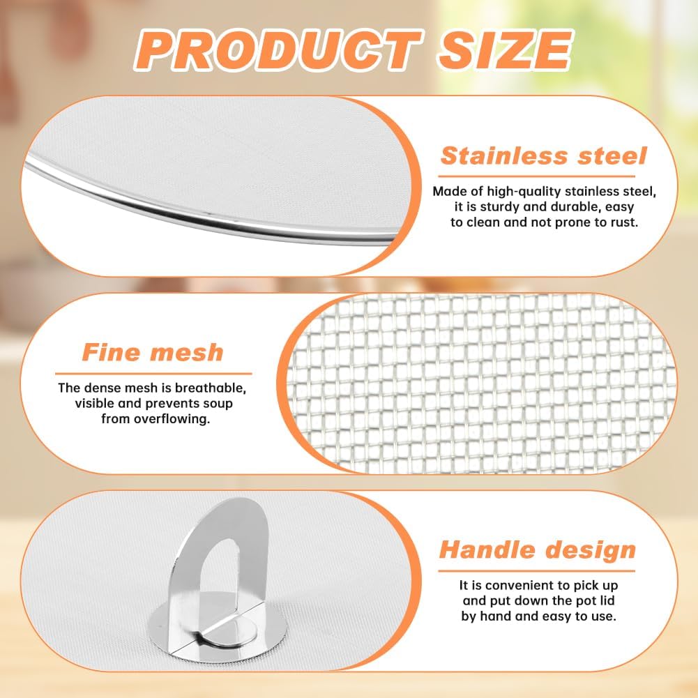 Splatter Screen for Frying Pan, 3 Pack Stainless Steel Extra-Fine Mesh, 10 in 11.5 in 13 in Grease Splatter Guard with Fold-Flat Knob, Dishwasher Safe