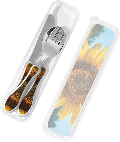 3-Piece Kids Silverware Set With Storage Case, Stainless Steel Reusable Children Safe Knife Spoon Fork Set Astronaut Cat Fish Children Flatware Set For Kids Lunch Box