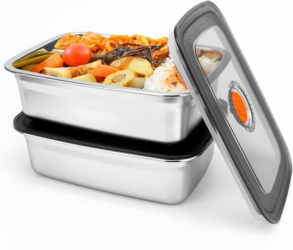 2 PCS Stainless Steel Food Storage Containers(67oz) with Lids Leak Proof & Airtight | Stainless steel freezer Containers,Airtight Bento Lunch Box,For Meal Prep,Fruit,Freezer