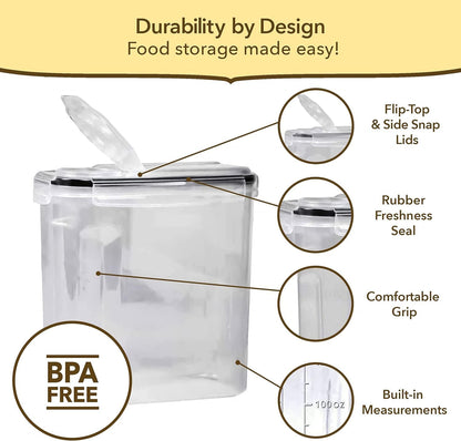 Simply Gourmet Airtight Flour and Sugar Containers with Lids – 3 Piece Kitchen Pantry Organization Set, BPA-Free Clear Plastic, Stackable Canisters for Baking Ingredients, Rice, Snacks, Cereal