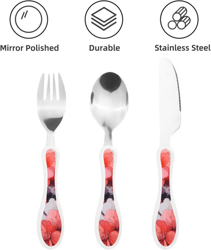 3-Piece Kids Silverware Set With Storage Case, Stainless Steel Reusable Children Safe Knife Spoon Fork Set Blue Active Girl Running Sunset Children Flatware Set For Kids Lunch Box - Colors C
