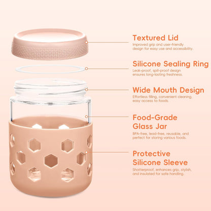 Gemice 6-Pack 10oz Glass Mason Jars with Silicone Sleeves, Airtight BPA-Free Overnight Oats Containers with Lids, Dishwasher Safe Leak-Proof Meal Prep Jars for Chia Pudding, Yogurt, Snacks