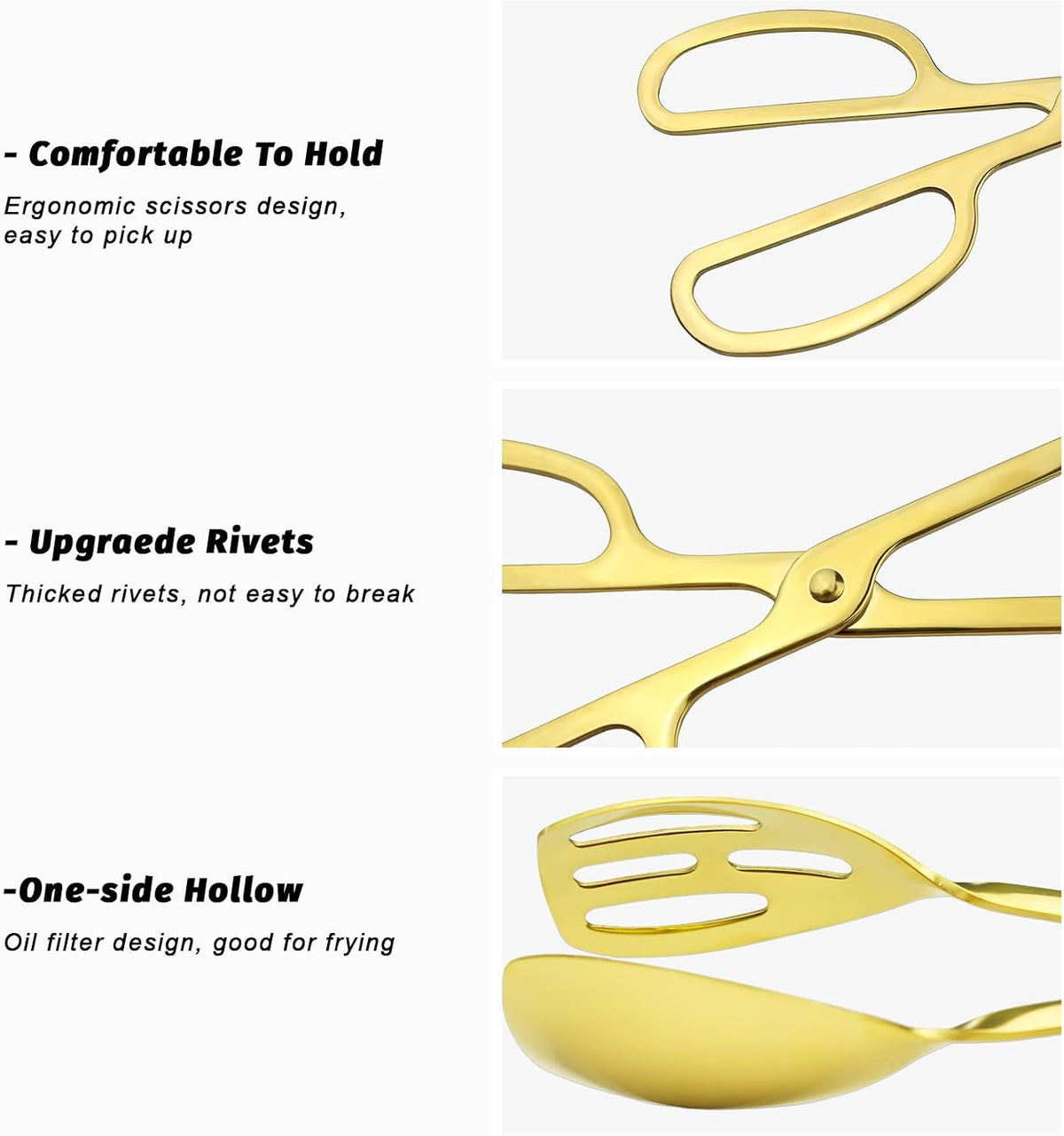 3 Pieces Buffet Serving Tongs, Salad Tongs for Kitchen Serving, Stainless Steel Food Scissor Tongs, Thickening Food Serving Tongs for Home Party Bread Cake Bake Steak Barbecue Buffet Catering (Silver)