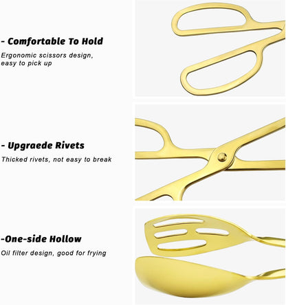 3 Pieces Buffet Serving Tongs, Salad Tongs for Kitchen Serving, Stainless Steel Food Scissor Tongs, Thickening Food Serving Tongs for Home Party Bread Cake Bake Steak Barbecue Buffet Catering (Silver)