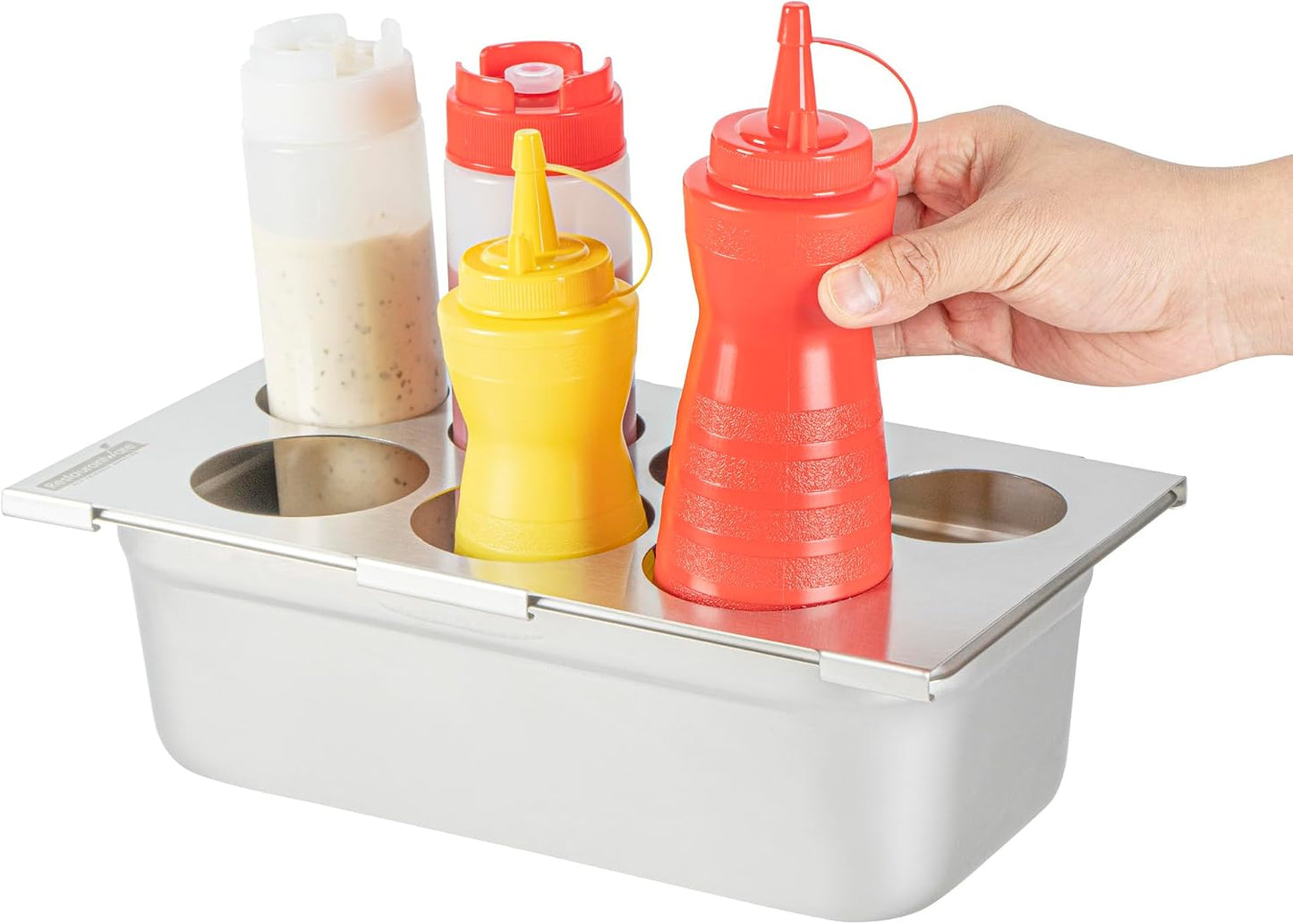 Restaurantware Stainless Steel Bottle Organizer - 1 Count - 6.299 x 7.087 x 0.394 Inches - Dishwasher-Friendly Condiment Holder - Kitchen Bottle Rack - Space-Saving Design - Silver