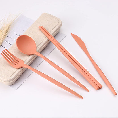 HAGBOU Plastic Travel Utensils, 4 Sets Spoons and Forks Set Silverware, Portable Reusable Utensils with Case for Lunch Box, Picnic, Travel, Camping