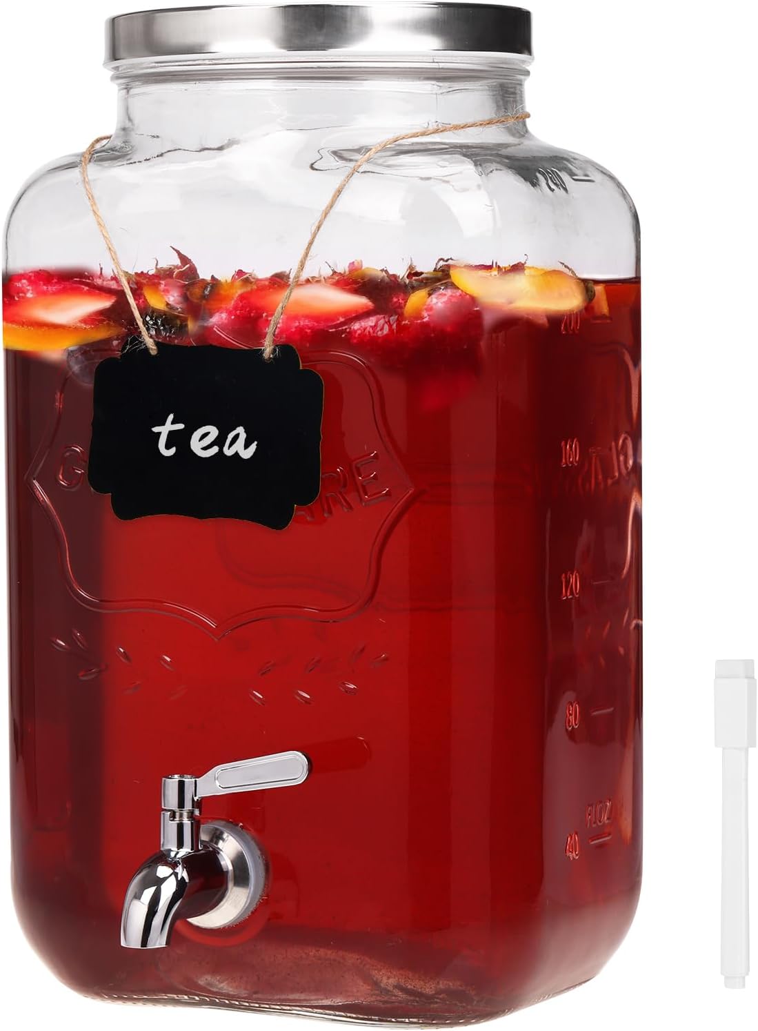 Bululuo Glass Drinks Dispenser for Parties, 2 Gallon Beverage Dispenser with Stand for Juice and Iced Tea, Water Jug Dispenser for Lemonade, Party Essential Beverage Pitcher with Spout