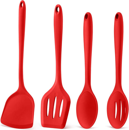 P&P CHEF Kitchen Utensil Set, 4 Pieces Non-stick Silicone Cooking Utensils, Heat-resistant Slotted Solid Spoon Turner for Frying, Mixing, Serving, Non-toxic & Easy to Clean, Blue