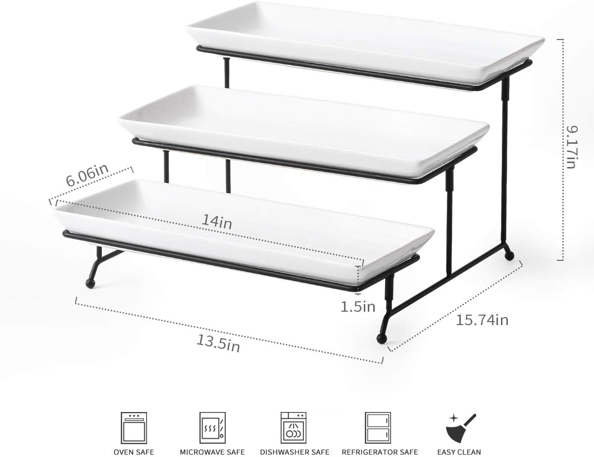 YHOSSEUN 3 Tier Serving Tray for Party, Tiered Serving Platters and Trays, 14 Inch Tiered Tray Stand, Dessert Stand, Serving Stand, Dessert Table Display Set with Collapsible Sturdier Metal Rack