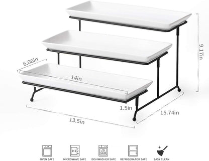 YHOSSEUN 3 Tier Serving Tray for Party, Tiered Serving Platters and Trays, 14 Inch Tiered Tray Stand, Dessert Stand, Serving Stand, Dessert Table Display Set with Collapsible Sturdier Metal Rack