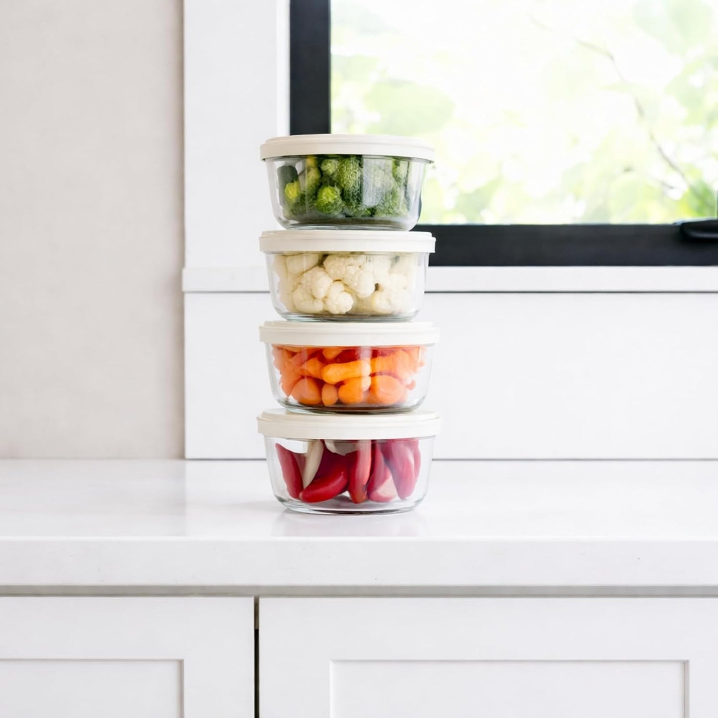 6-Piece Glass Food Storage Containers Set (3 Containers + 3 BPA-Free Lids) | 2-Cup, Leakproof | Microwave, Freezer, Oven & Dishwasher Safe | Ideal for Meal Prep & Pantry Organization, Pistachio