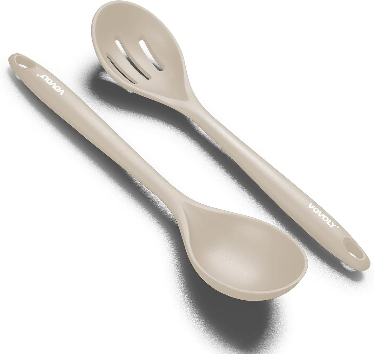 VOVOLY Silicone Spoons for Cooking, Solid & Slotted Spoon Set, Med, Black