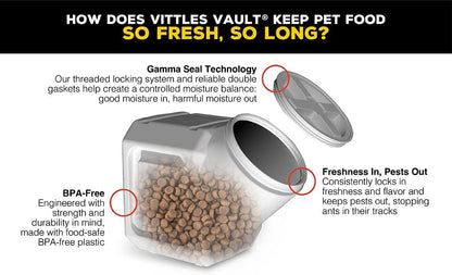 Vittles Vault Traditional Pet Food Storage Container For Dog Kibbles/Bird Seed/Oatmeal/Rice/Flour/Cereal, BPA Free Plastic, Sealed Airtight For Cat Food, Up To 30 lb, Made in USA, With Scoop, Gray