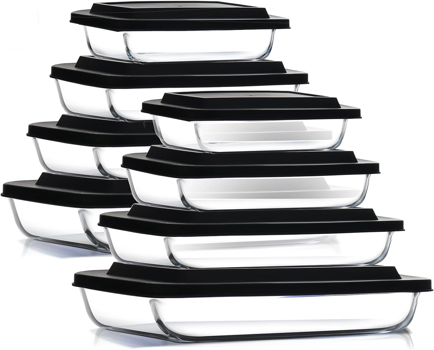 EATEX 8-Piece Deep Glass Casserole Dishes for Oven with Plastic Lids, Glass Baking Dishes for Oven, Rectangular Bakeware for Lasagna, Cooking, Leftovers, Kitchen, Freezer to Oven Dishwasher Safe