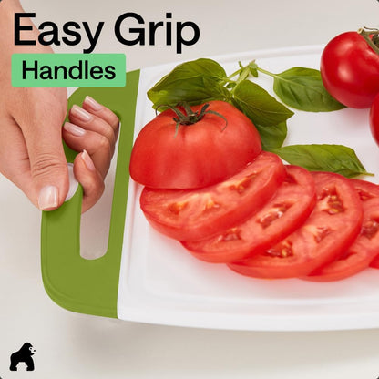 GORILLA GRIP BPA-Free Reversible Kitchen Cutting Board Set of 3, US Designed, Nonporous, Juice Grooves Catch Liquid, Slip Resistant Border, Dishwasher Safe, Durable Large Food Chopping Boards, Black