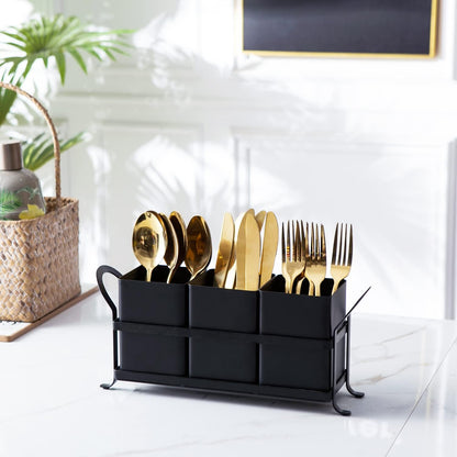 NelyBet Utensil Holder Silverware Caddy for Party Countertop, 3pcs Bins Set Silverware Caddy Organizer Holders for Spoon and Fork, White and Black