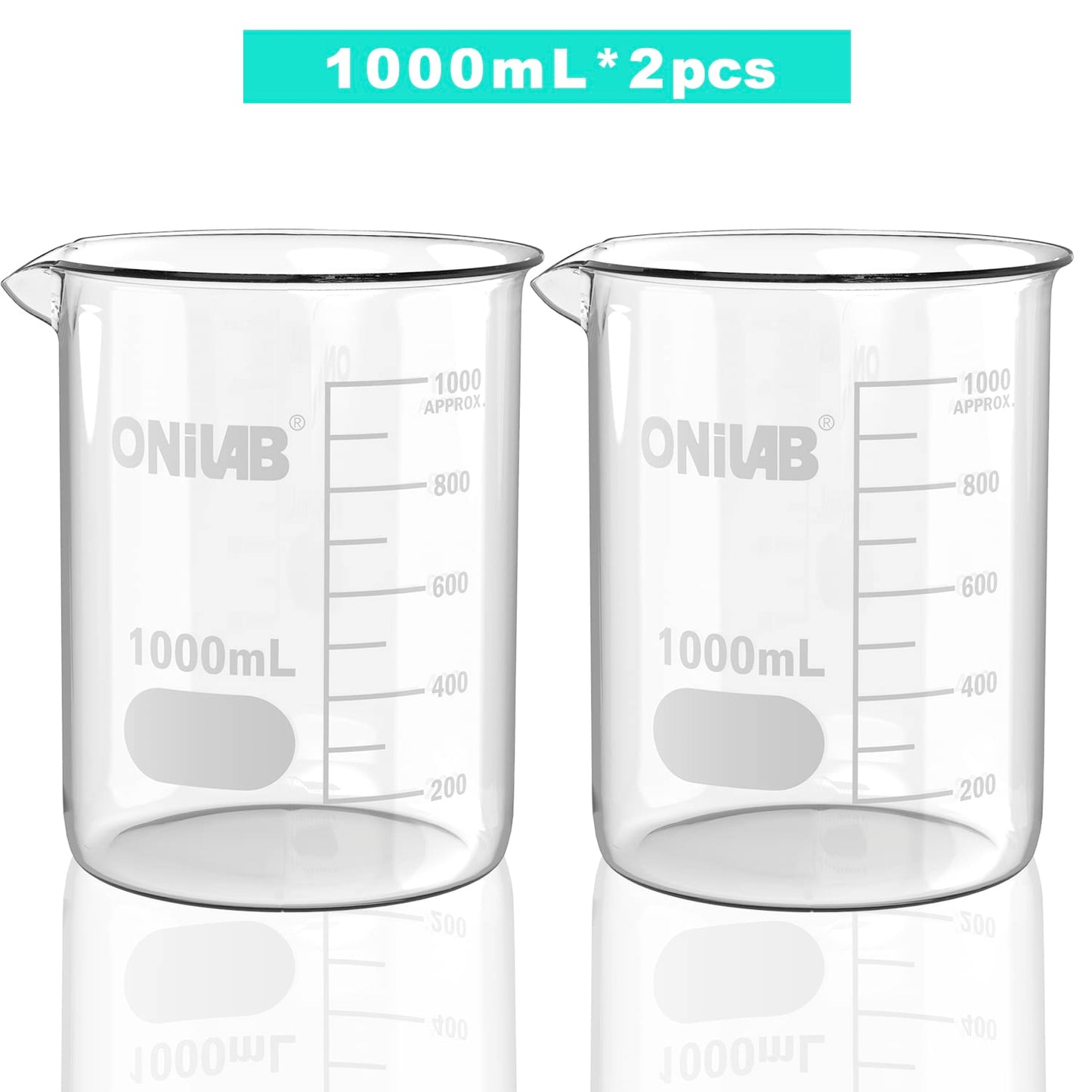 ONiLAB Glass Measuring Beaker Set 50ml 100ml 250ml (Pack of 3) 3.3 Boro Griffin Low Form with Printed Graduation Scientific Glassware for Laboratories, Classrooms or Home Use 13900244