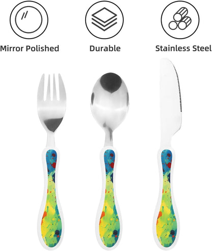 3-Piece Kids Silverware Set With Storage Case, Stainless Steel Reusable Children Safe Knife Spoon Fork Set Blue Active Girl Running Sunset Children Flatware Set For Kids Lunch Box - Colors C