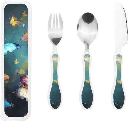 3-Piece Kids Silverware Set With Storage Case, Stainless Steel Reusable Children Safe Knife Spoon Fork Set Candy Children Flatware Set For Kids Lunch Box