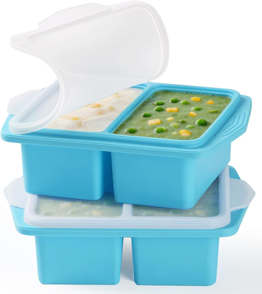 Silicone Freezer Trays with Lids, 2-Pack 1 Cup Soup Freezer Containers, Reusable Silicone Soup Molds for Meal Prep, Ice Cube Trays for Freezing Soup, Broth, Sauces & Leftovers