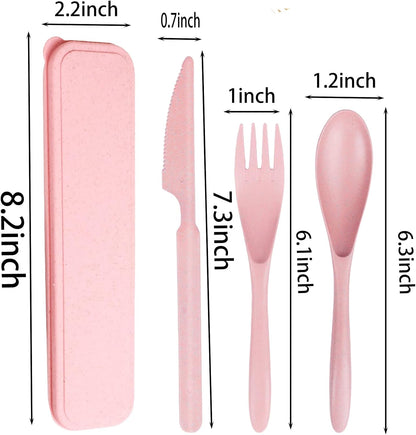2Pack Reusable Travel Utensil Set, Plastic Fork Spoon Knife with Case, BPA-Free Portable Cutlery for Camping, Picnic & Office (Purple & Pink)