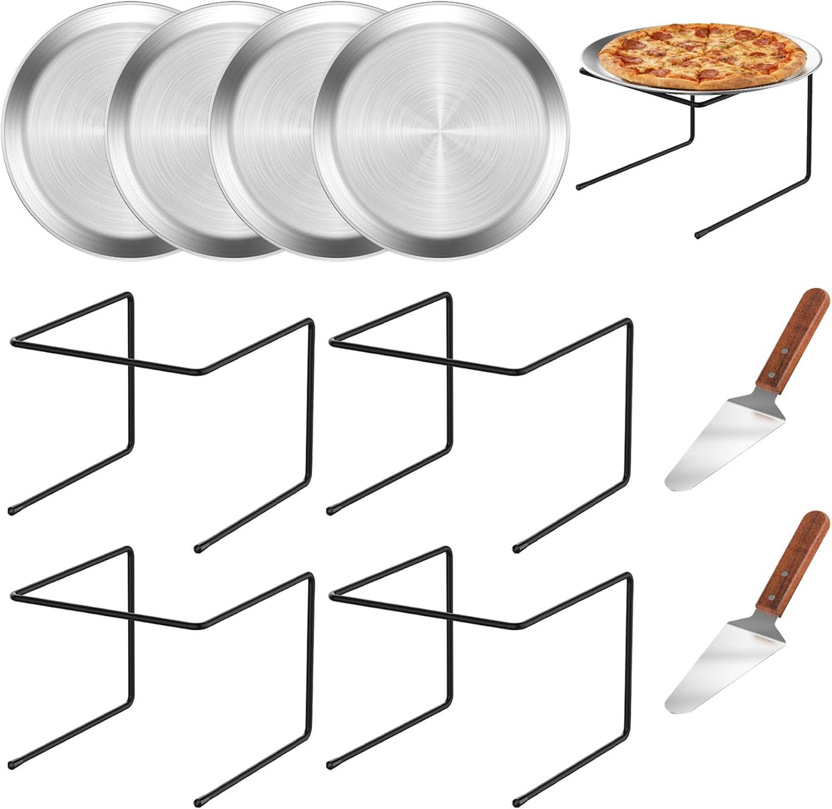 Linone 4 PCS Pizza Stand Holder, Black Metal Pizza Pan Display Stands
