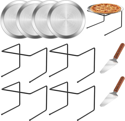 Linone 4 PCS Pizza Stand Holder, Black Metal Pizza Pan Display Stands