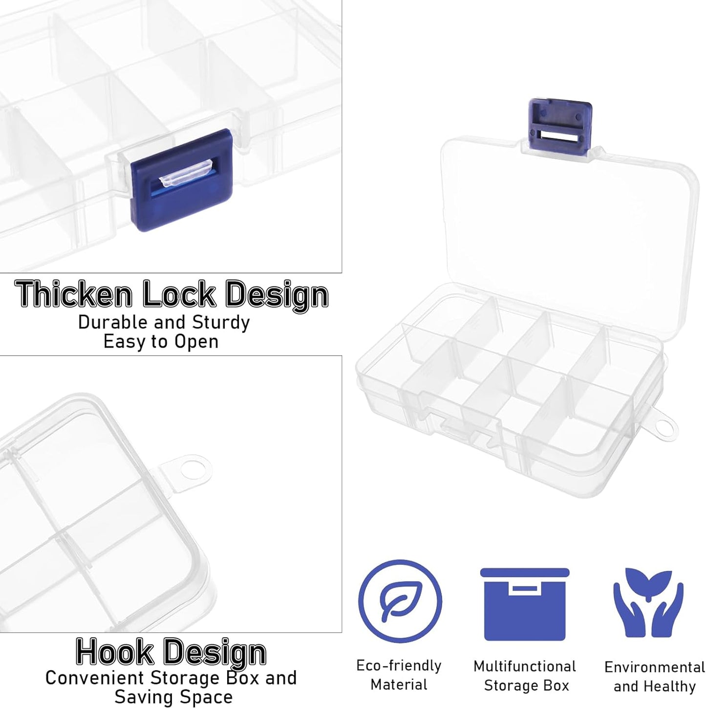12 Pack 8 Grids Small Plastic Divider Organizer Box, Clear Bead Storage Container with Removable Dividers, Grid Compartment for Small Parts, Screw and Craft, 4.1"x 2.6"x 0.9"