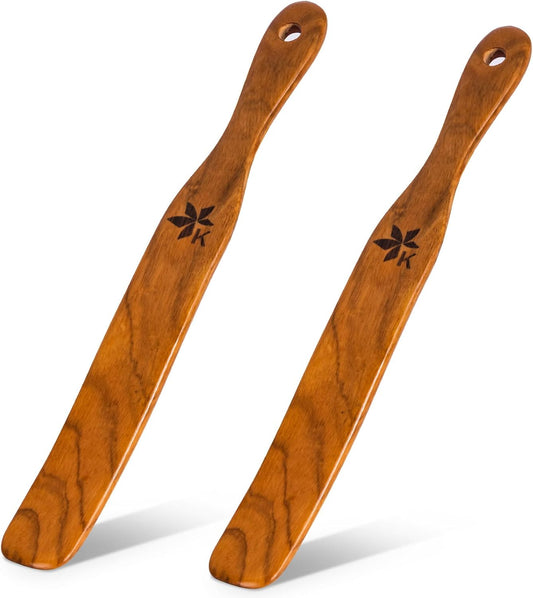 Spurtle for Sourdough Starter, Danish Dough Whisk and Jar Spatula, Solid Teak Wood for Mixing, Scraping Jars and Bread Making Tools, Wooden Kitchen Utensils for Non-Stick Cookware (2) (spurtle)